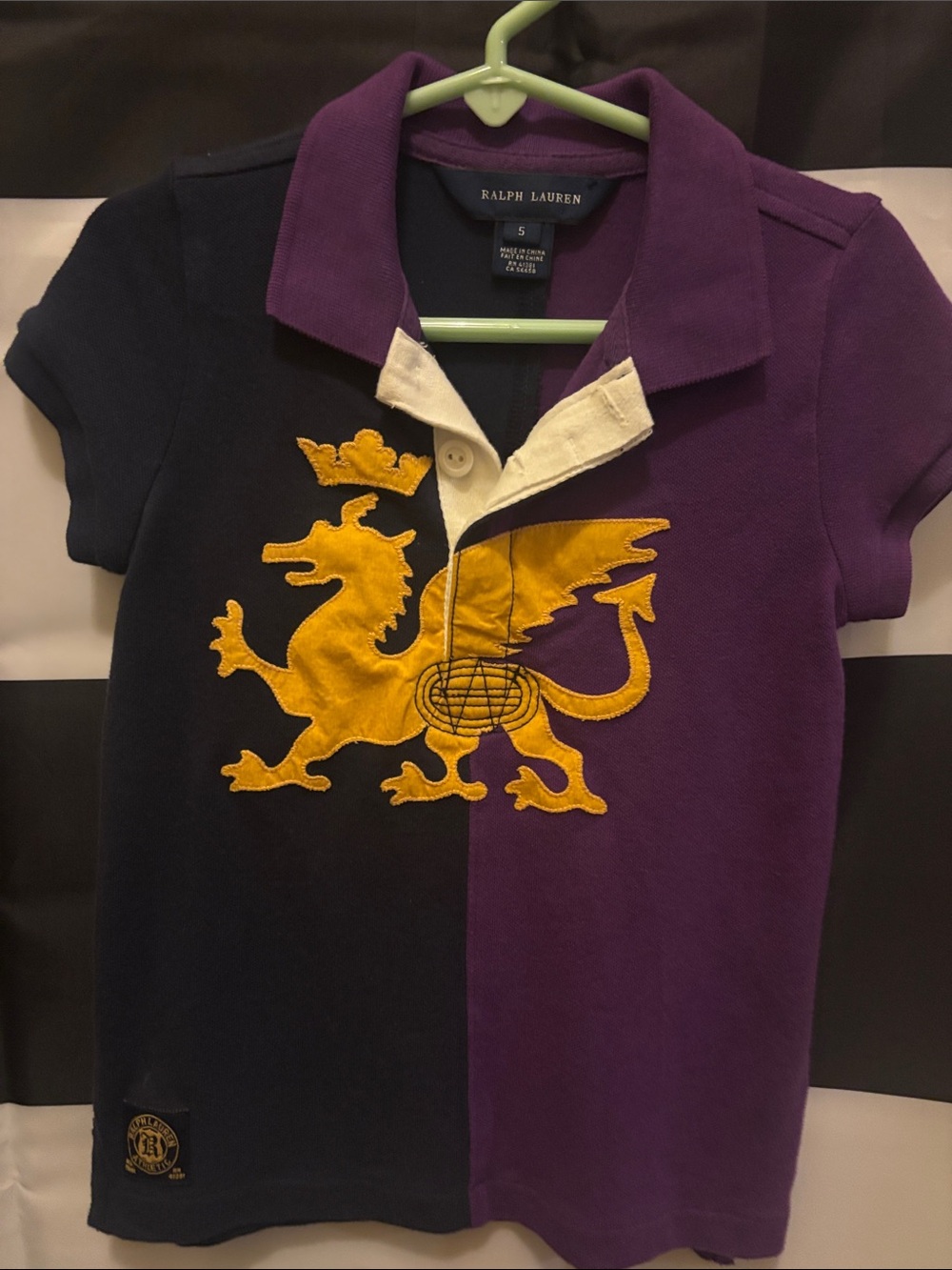 Ralph Lauren Kids Navy & Purple Colorblock Polo with Gold Crest